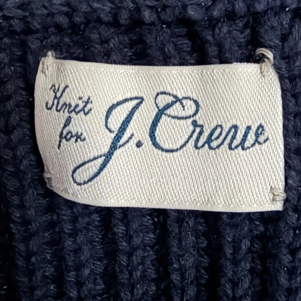 J. Crew Navy Blue Half-Zip Cotton Hand Knit Sweater‎ Size Est. Medium EUC